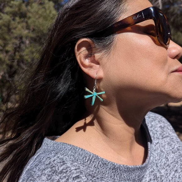 Genuine Navajo Turquoise Earrings Handmade Native American Jewelry for Women *** - Picture 4 of 14